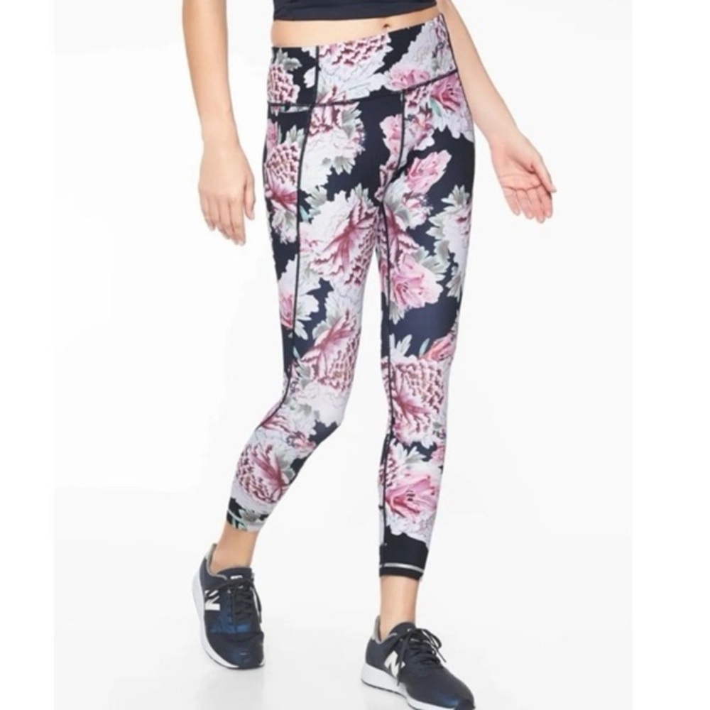 Athleta Size S Run Free Garden Party Floral 7/8 Ankle Tights Yoga Leggings